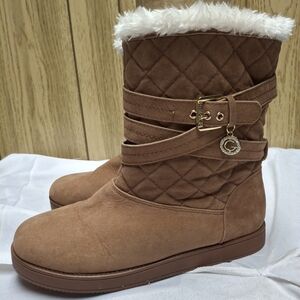 New GUESS WOMEN'S LT BROWN FABRIC WINTER BOOTS SIZE 10 M